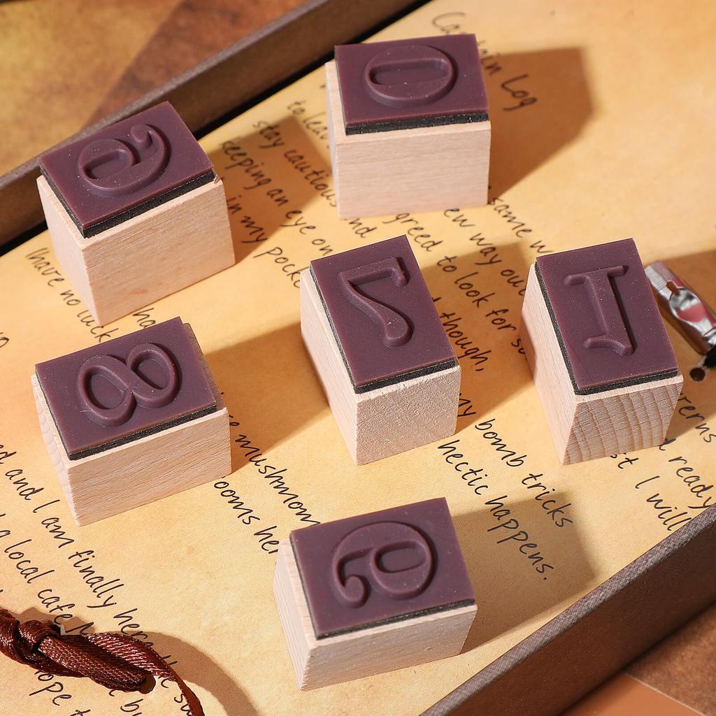 SEWACC Number Cute Wooden Date Rubber Number Set for DIY 12 Pieces and Two Stamps, Stamps, Planners, Books, Diaries, Calendars, Albums, Signs, Cards,