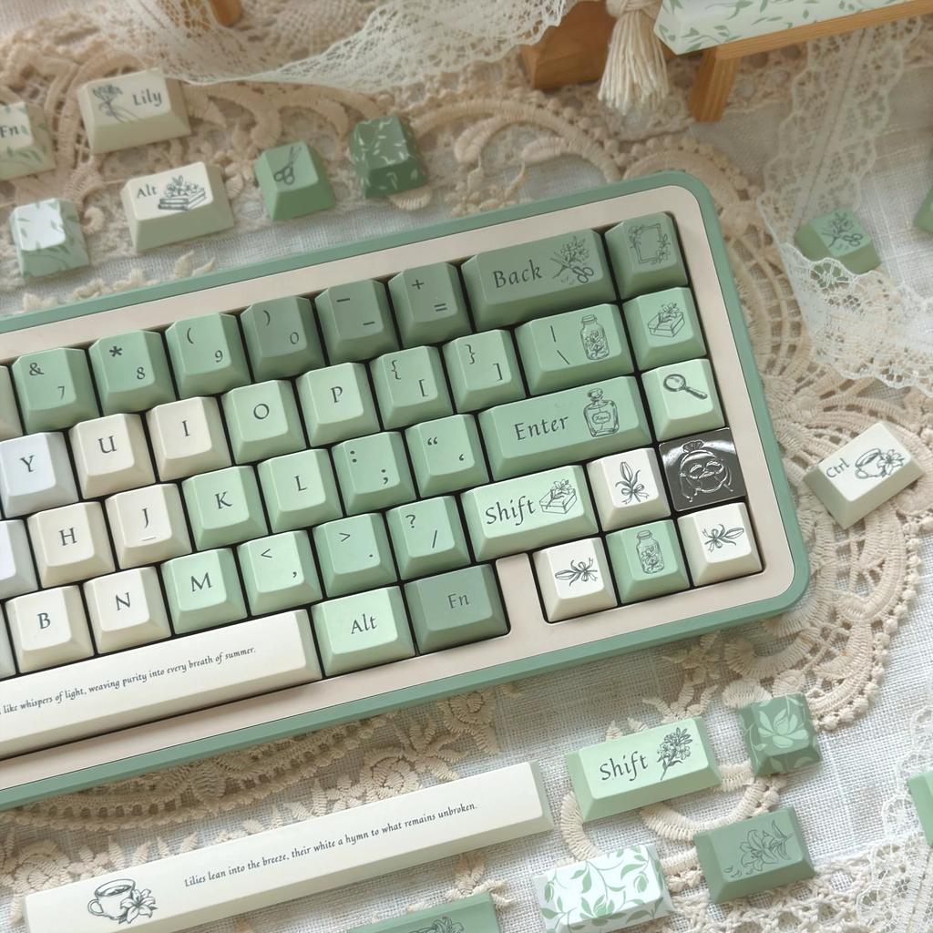 MAIMOOO Matcha Green Keycaps Liz's Lily 142 Key CHERRY PBT Personalized DIY AULA AJAZZ Keyboard Keycaps