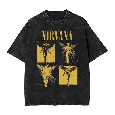 Banda de rock Nirvana masculina Retrô algodão Lavada Camiseta In Utero álbum homem Feminina oversized Y2K desfiada Camiseta Casual Solta streetwear