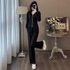 Fashionable Temperament Suit, Lazy Style Hooded Slim Fit Zipper Sweatshirt Casual Wide-leg Pants Two-piece Set