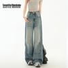 BEAUTIFUL WARDROBE Women's American Retro Wide Leg Pleated Denim Jeans