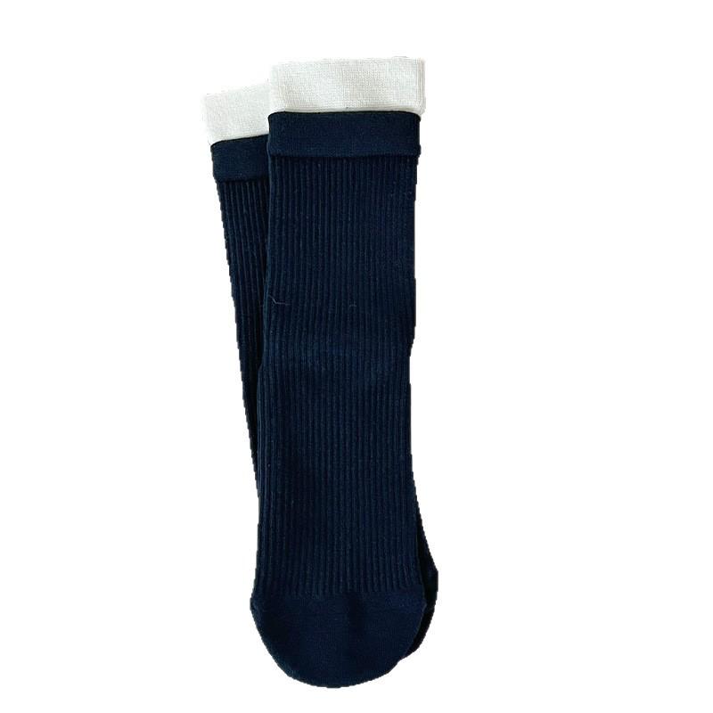 Korean Style Gray Scrunch Socks for Women - Versatile, Ribbed, Color Block, Long JK Design for Spring & Autumn