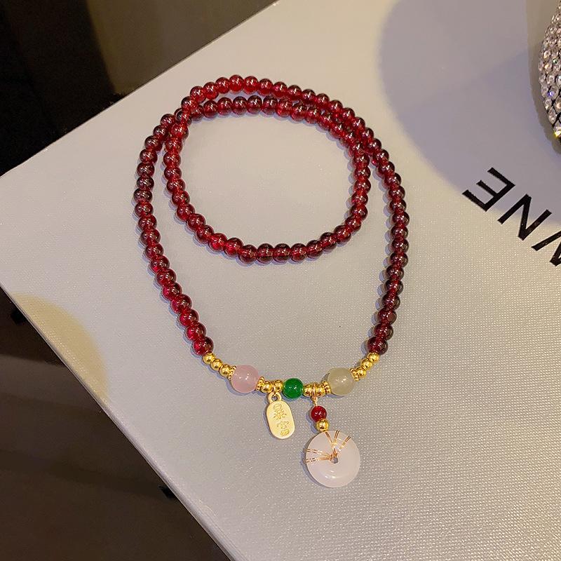 Zen-Inspired Chinese Beaded Necklace with Peace Lock & Butterfly Design – Elegant Clavicle Chain for Women.