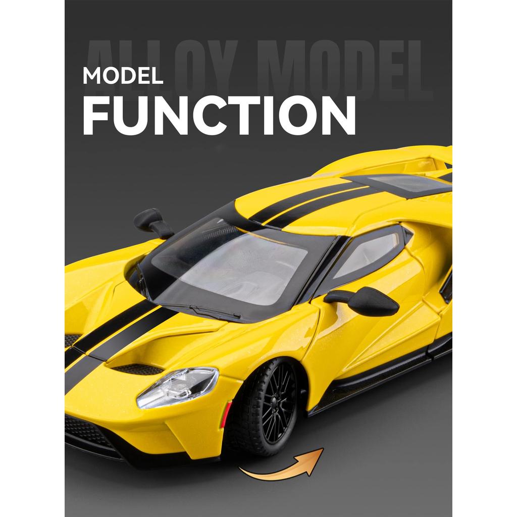 1/24 Ford GT Alloy Super Sports Car Model Diecasts Metal Racing Vehicles Car Model High Simulation Sound and Light Kids Toy Gift