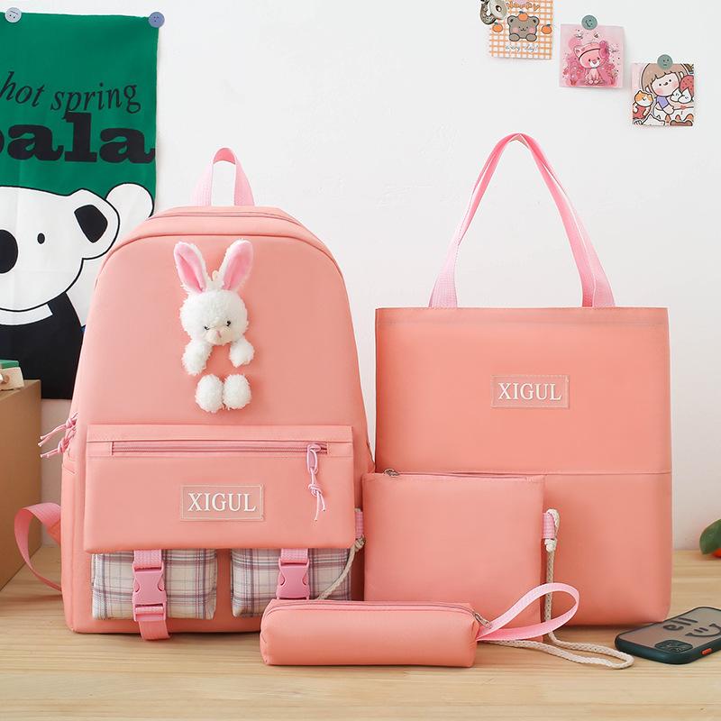 

four-piece backpack, new simple student schoolbag, large-capacity portable backpack. рожевий