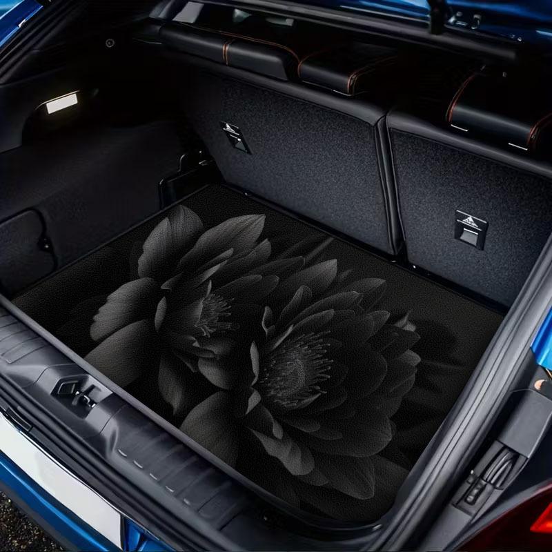 1pc Dark Gothic Large Floral Cool Individual Car Trunk Mat Car Interior Protection Trunk Mat Durable Polyester Floor Liner Safe