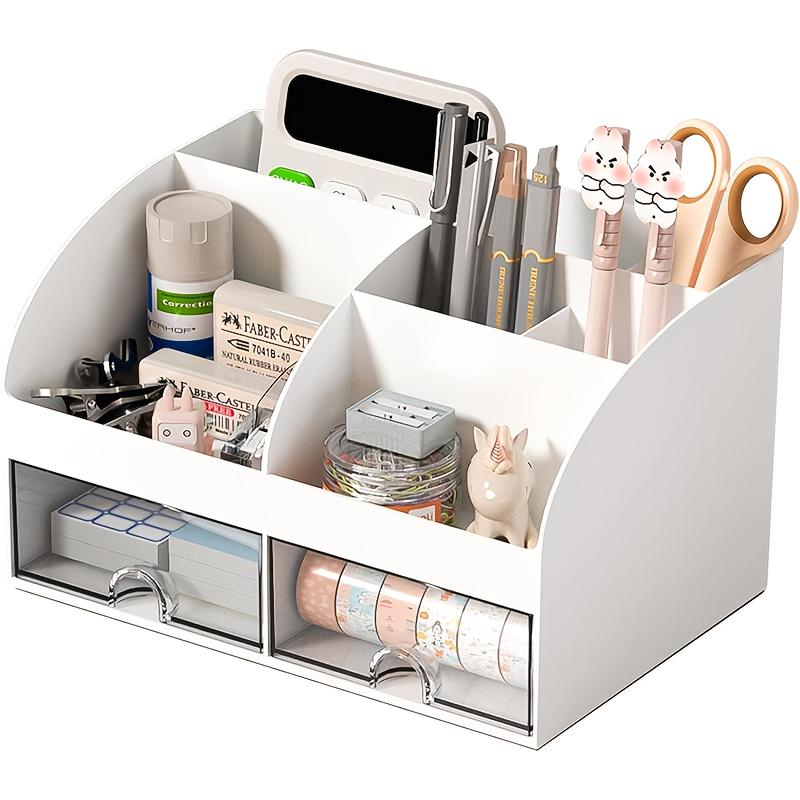 6-compartment Desk Organizer with 2 Drawers, Plastic Cosmetic Storage, Desktop Organizer Set, Pencil Holder, Perfect for Storage
