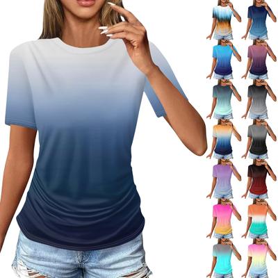 Women's T Shirts Fashion Casual Tops Round Neck  Short Sleeve Printed Tunic