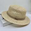 Lightweight Handwoven Sun Cap Breathable Mesh Flat Top Beach Hat Straw Boater Hat  Beach Vacation