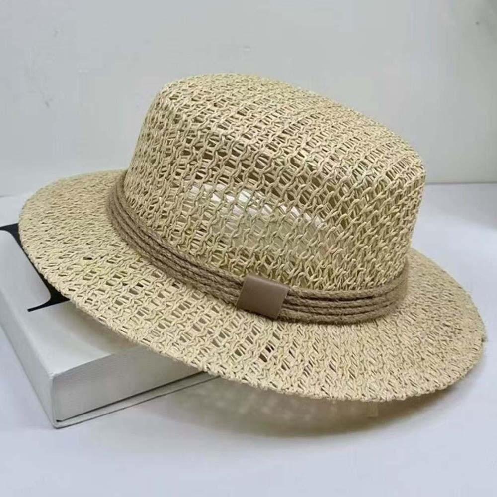 Lightweight Handwoven Sun Cap Breathable Mesh Flat Top Beach Hat Straw Boater Hat Beach Vacation