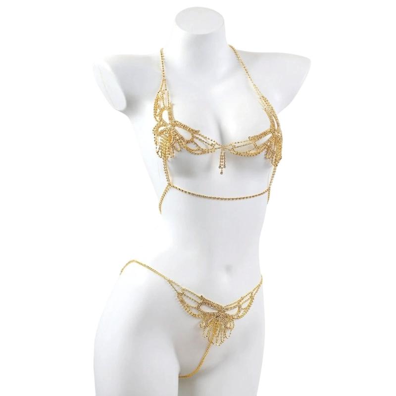 Rhinestone Bikini Komplekts Kristāla Ķermeņa Ķēdīte