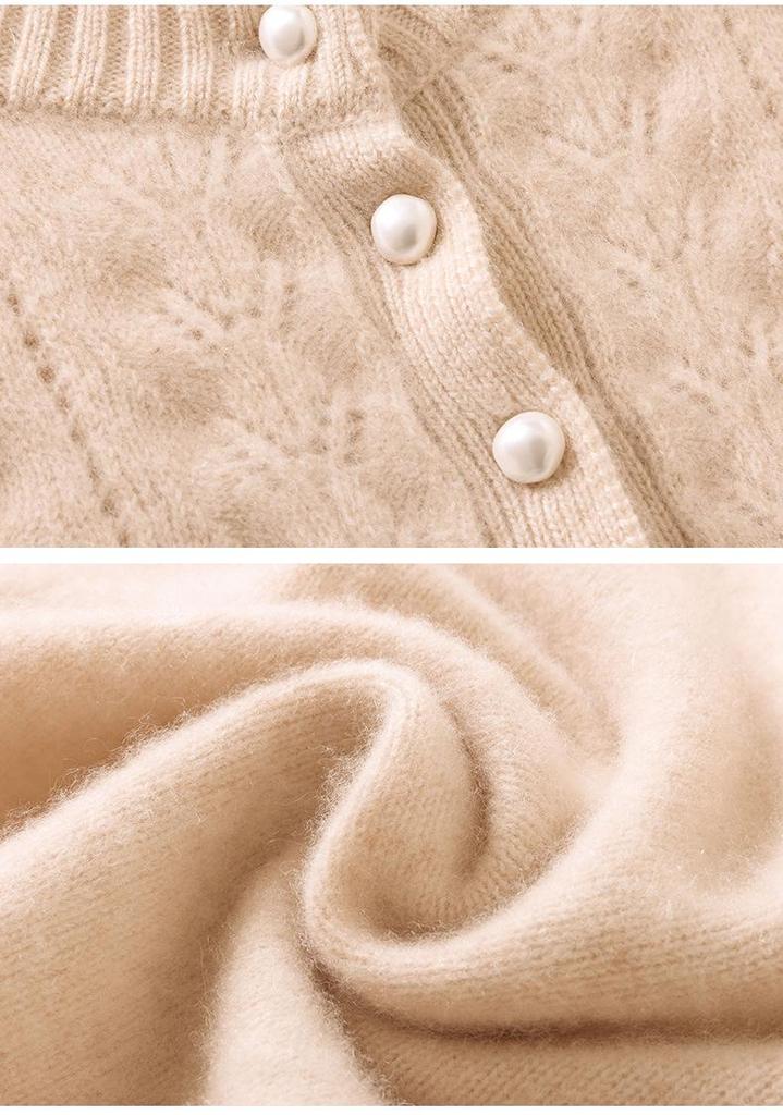 Women's Autumn/Winter Slimming Cashmere Sweater - Round Neck Hollow Jacquard Design with Half-Open Collar