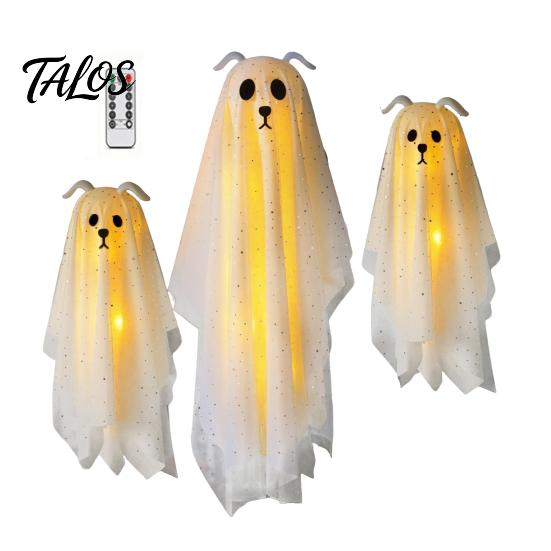 Playful Ghost for Indoor Parties 3 Pcs Lighted Dog Hanging Ornaments, Spooky Halloween Outdoor Flying Yard Ornaments Gauze with LED Light Tree
