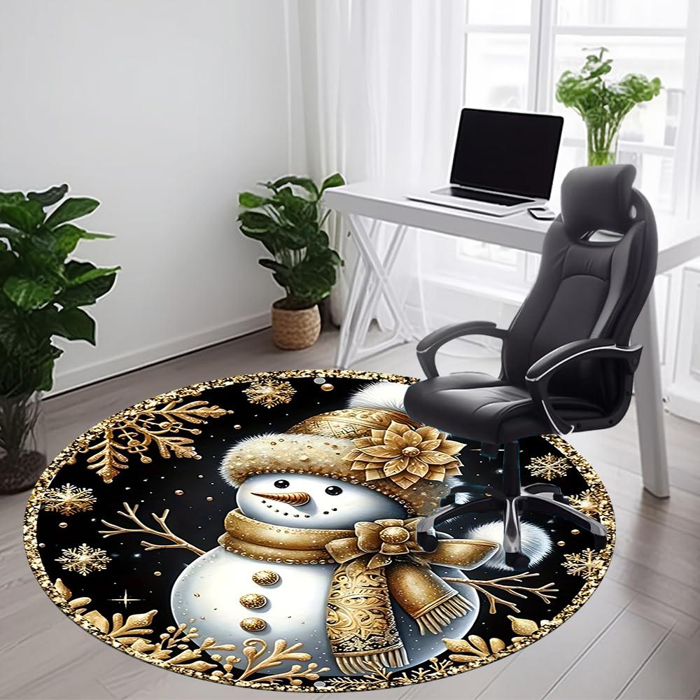 1PC Snowman Winter Wonderland Office Round Area Rug, Mat Suitable For Office, Under Office Chairs Bedroom Living Room Home Decor, Room Deco