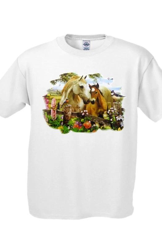Hollyhock Horses T shirt Nature Horse Wild White Tee 2XL