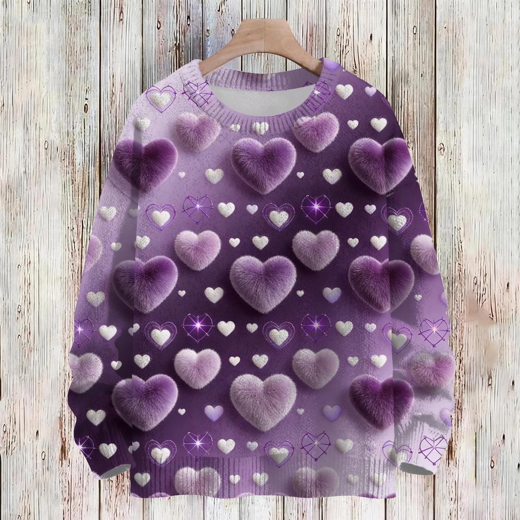 Women's Fashion Casual Long,Sleeve Valentine's Day Round,Neck Knit Pullover Top