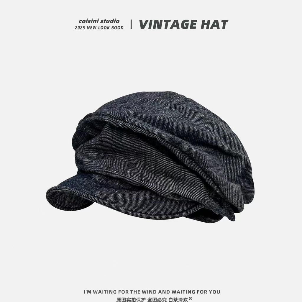 Retro Pleated Cloud Octagonal Hat Children Spring And Autumn Casual Versatile Literary Beret Showing Small Face