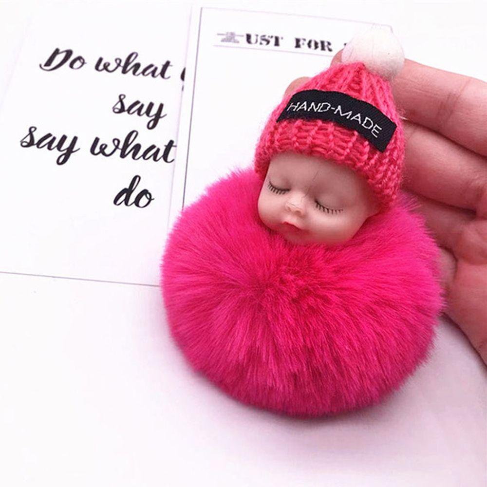 Keyrings Women Girl Pompom Keyrings Plush Doll Keychains Fluffy Plush Doll Sleeping Baby Keychain