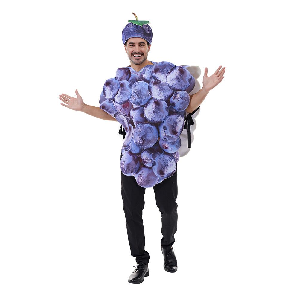 

Adult Purple Grapes Sliceme Orange Tomato Bunch Costume with Hat Funny Food Fruit Party Halloween Suit One Size фиолетовый