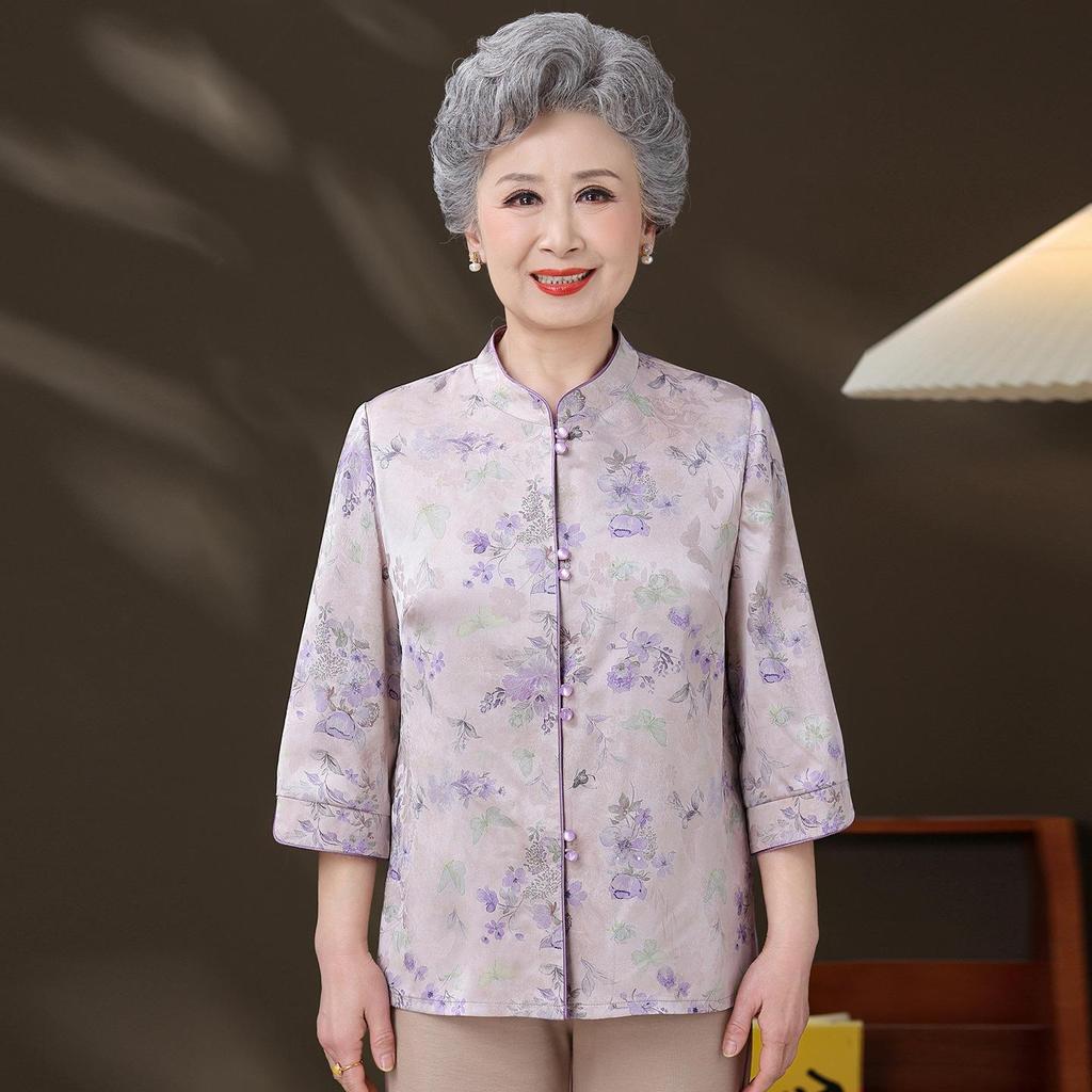 Grandma's Chinese Style Top: Elegant Spring/Summer Shirt for Elderly Women