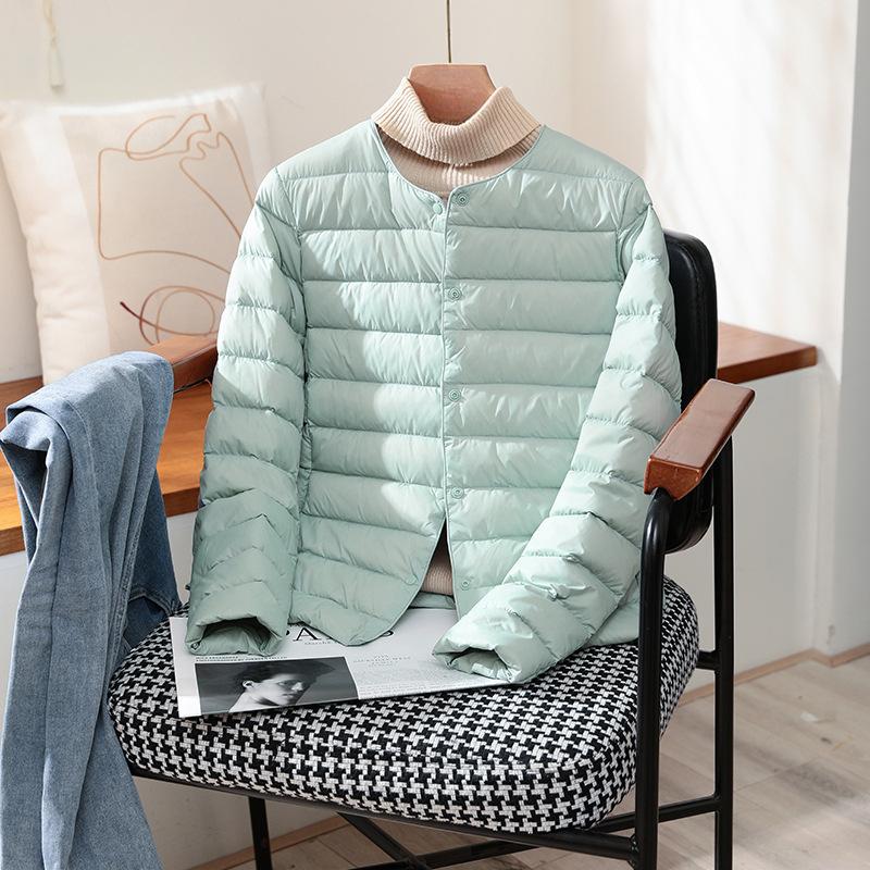 Lightweight Down Jacket for Women, Short Round Neck, Warm Inner Lining, Slim Fit, Thin Inner Layer, Oversized Jacket, Trendy