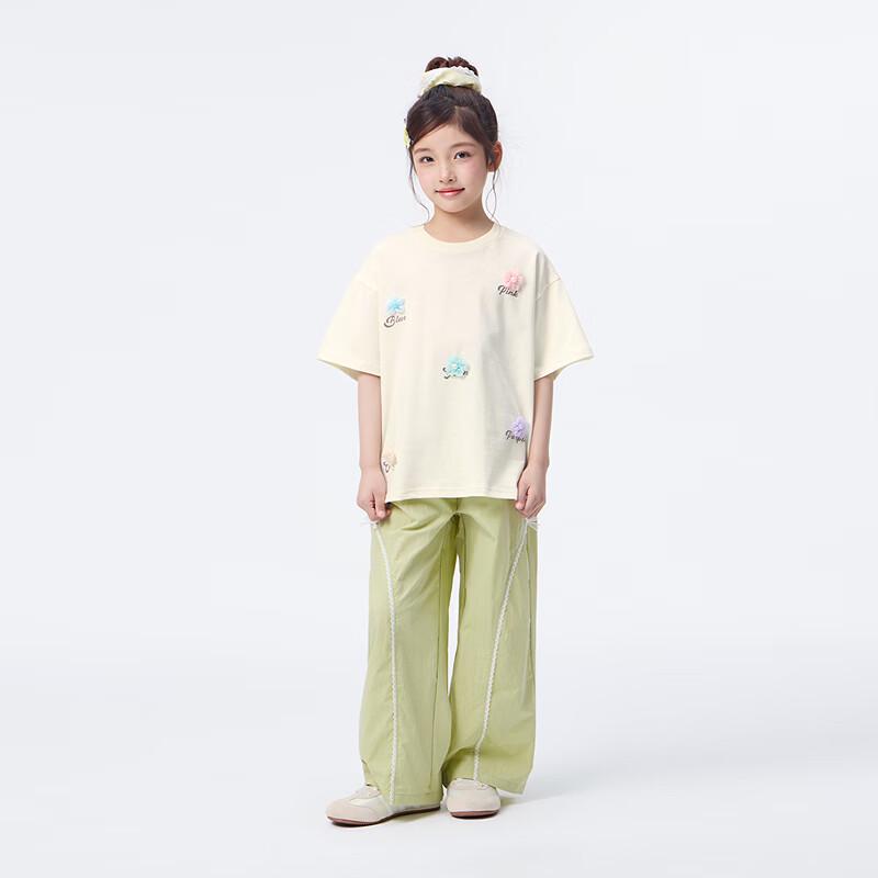 Xiaoyinman Girls' 3D Flower Round Neck Short-Sleeve T-Shirt