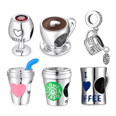 S925 Sterling Silver Beads Creative Coffee Series Beaded Pendants DIY Accessories Bracelets Loose Beads Silver Jewelry