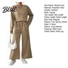 Round Neck Top And Wide-leg Pants Set 2 Pcs/Set Women Suit O Long Sleeves Solid Color Sport Loose Fit Sweatshirt Drawstring Elastic Waist Wide