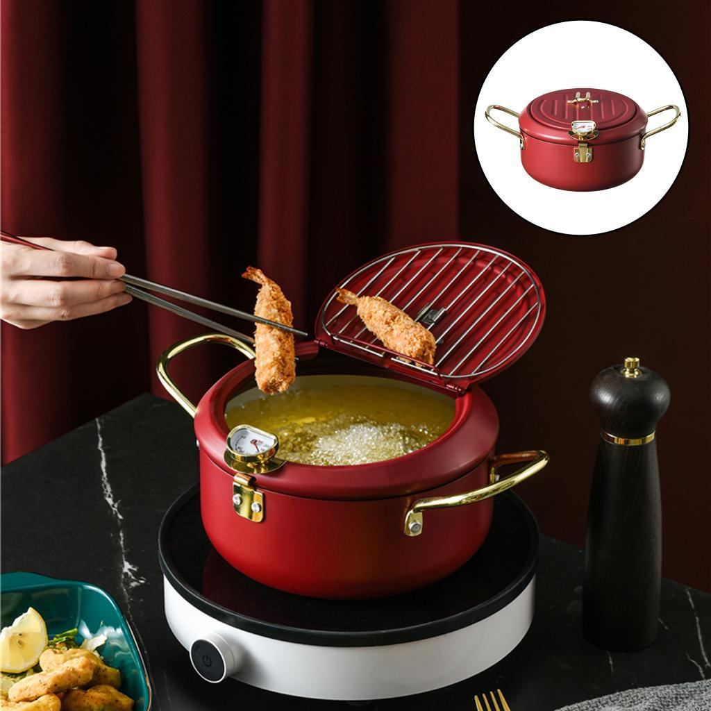 Frying Pot Japanese Style Tempura Fryer Pan with , Lid, Drainage Rack