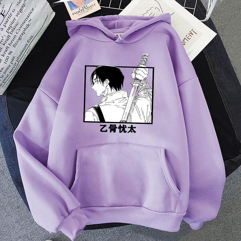 Autumn Winter Casual Anime Okkotsu Yuta Print Hoodies Solid Color Long Sleeve Hooded Pullovers Sweatshirts
