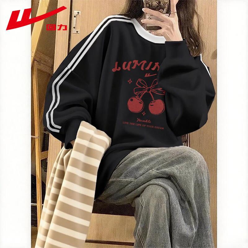 Warrior Women's Color-block Cherry Letter Print Loose-Fit Sweatshirt