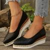 New Women's Wide Width Jute Platform Sandals Breathable Slip On Pointed Toe Flat Shoes Comfortable Low Wedge Summer Casual Shoes