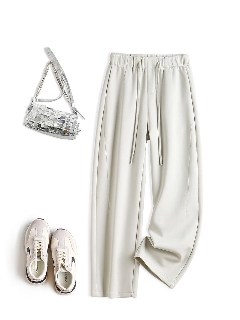 

Women s High-Waisted Wide-Leg Pants: Versatile Floor-Length, Sporty Casual Style for Autumn and Winter M (50-55 kg) бежевый