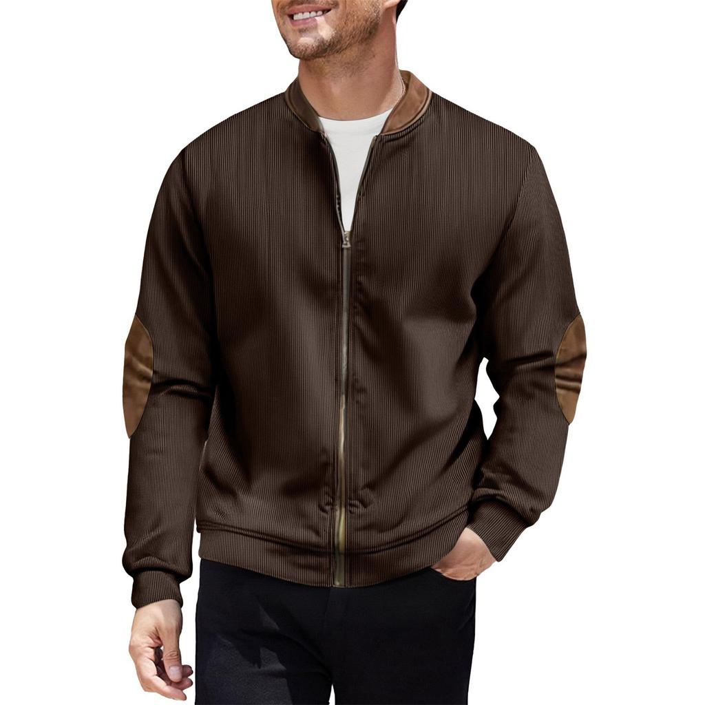 Men's Solid Color Corduroy Zipper Jacket Men's Sports Large Size Casual Jacket