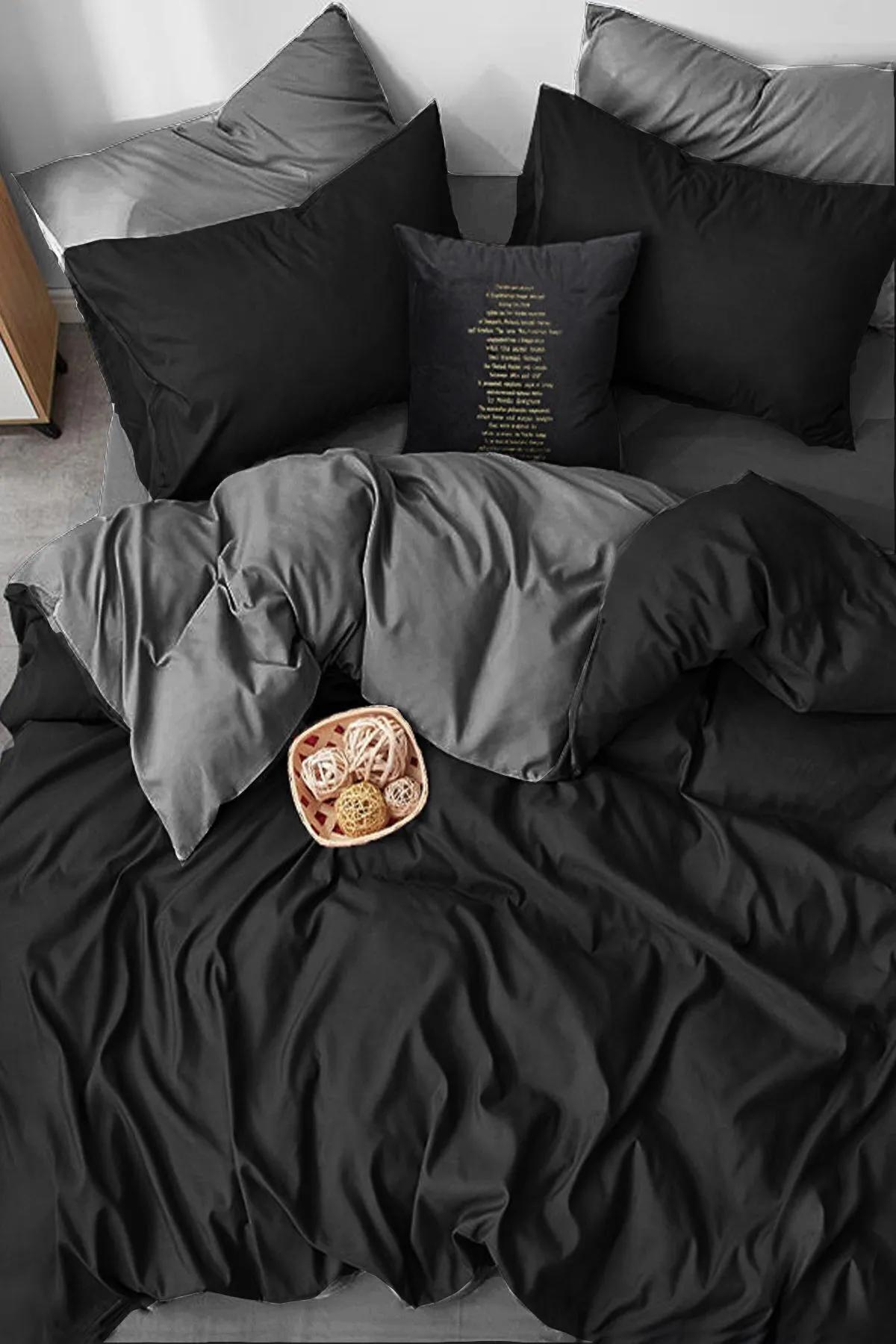 

Lastikli Çarşaflı Nevresim Takımı Çift Kişilik Gri-siyah Blackgrey