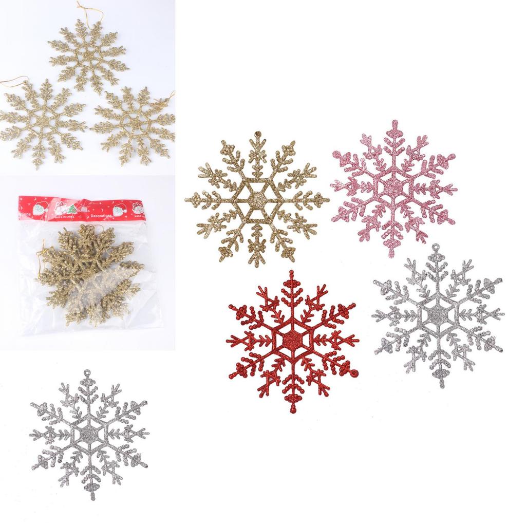 Charmants Ornements Flocon de Neige en Plastique 12 cm Pour Décorations d'Arbre de Noël en Or Rouge Argent Rose et Blanc