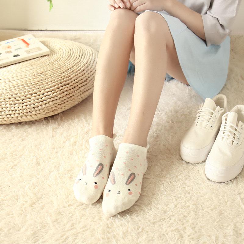 5 Pairs Women Ankle Socks Funny Cute Cartoon Stereoscopic Animals Ear Plush Boat Socks Womens Lady Girl Art Sock Meias Short Sox