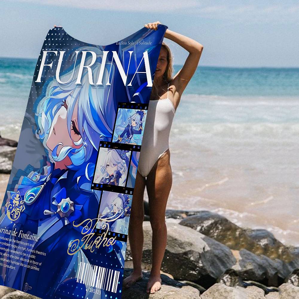 G-Genshin I-Impacts Furina Foutiane Microfiber Beach Towel Absorbent Quick Dry Soft Yoga Swimming Resort Mountain Climbing Towel