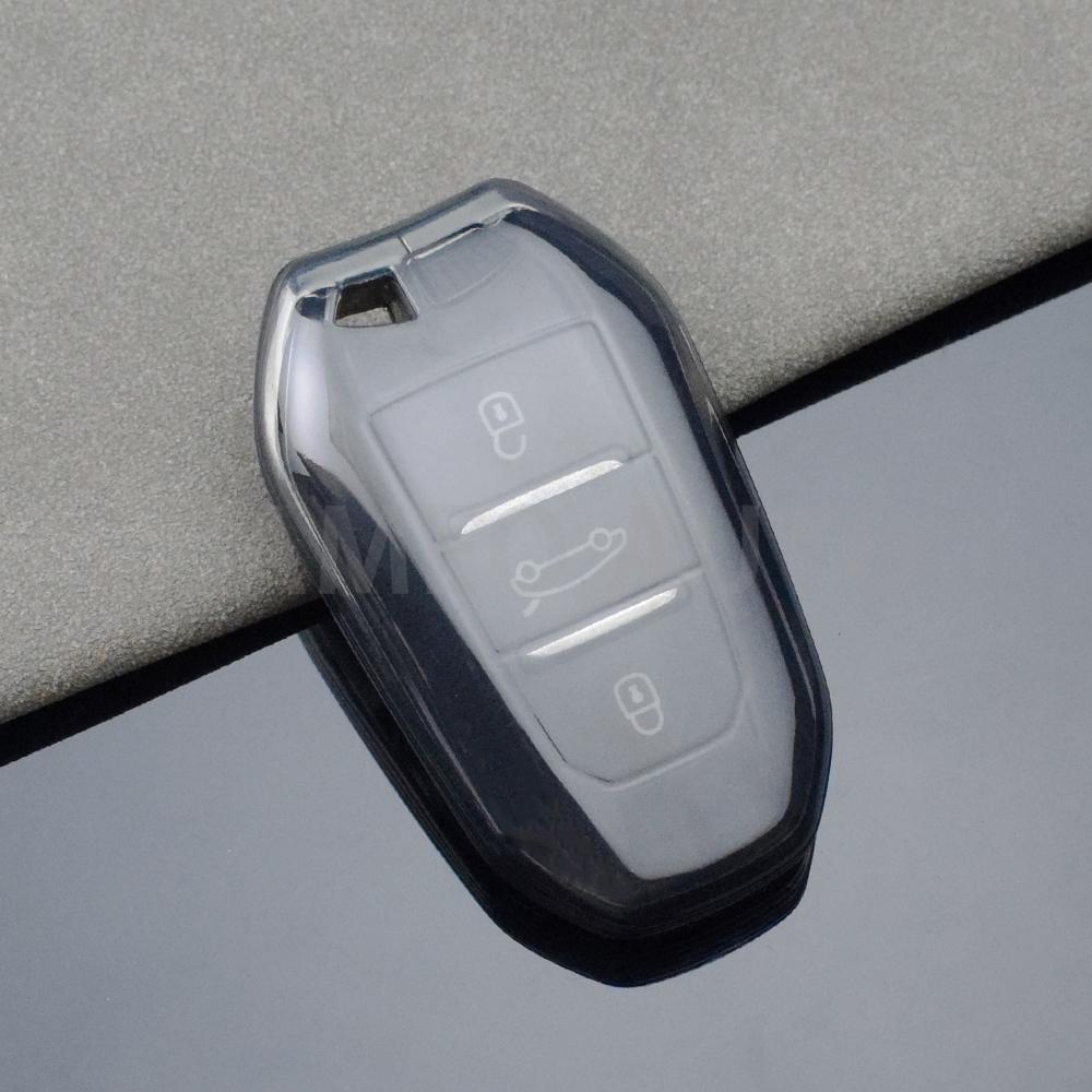 Transparent Tpu Car Key Case For Peugeot 208 308 T9 508 2008 For Citroen C4 For Opel Corsa Crossland X Remote Key Cover Keychain