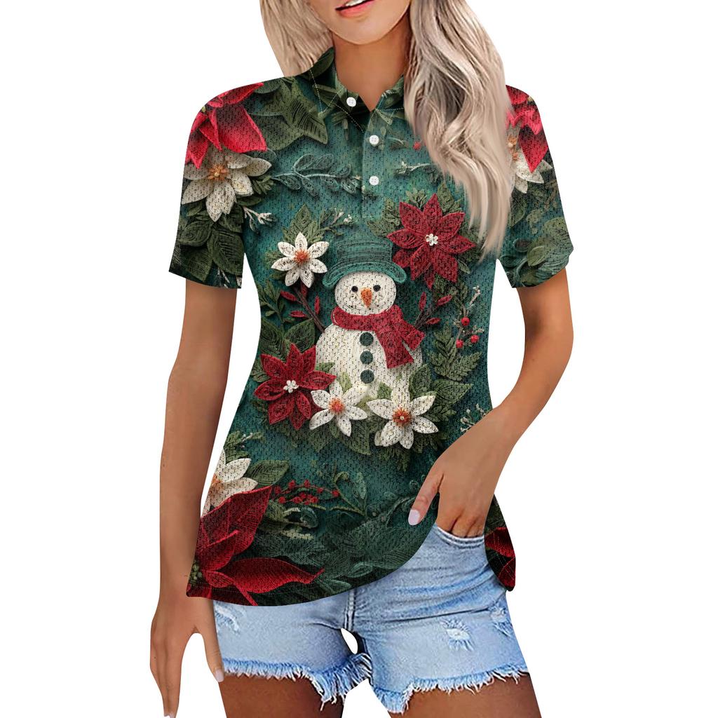 Women's Fashion Casual Lapel Short Sleeve Print Shirt Women's Button Up Tops