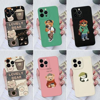 Case For Apple iPhone X XS XR SE 14 13 12 11 8 7 6 Pro Max Mini Back Covers Cute Bear Cartoon Shockproof Liquid Silicone Couple Phone Cases For iPhone