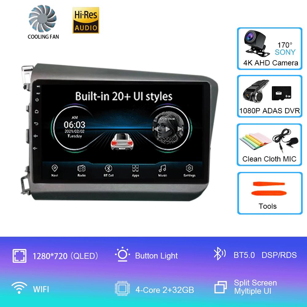 Android 14 For Honda Civic 2012 2013 2014 2015 Car Radio Multimedia Video Player Navigation Stereo GPS Carplay Android Auto WIFI