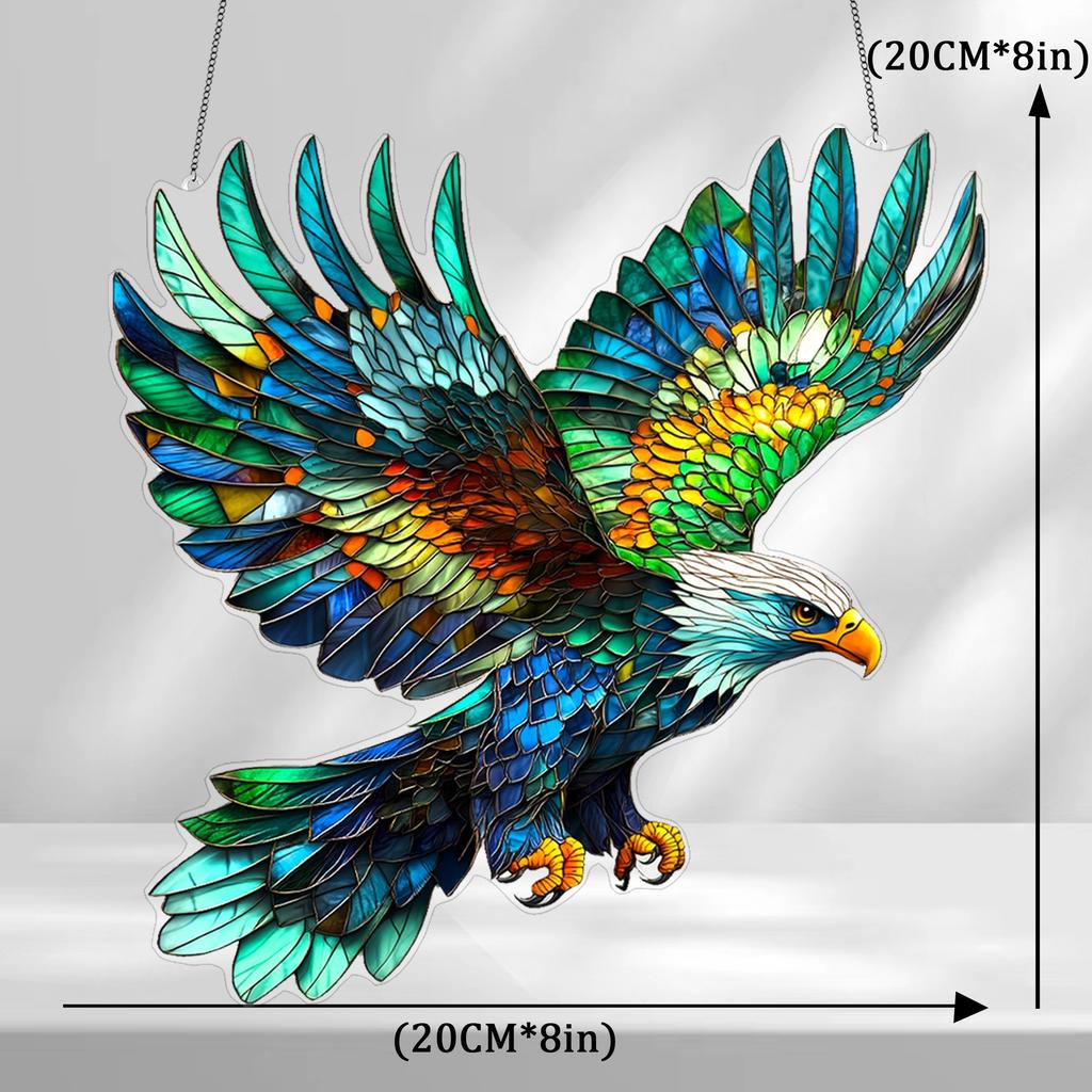 8in 2D Bald Eagle Dream Catcher Color Acrylic Window Decor Sunny Day Home Office Garden Yard Artistic Handmade Wall Hanging