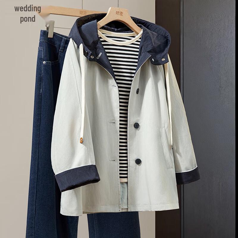 Damen Color-Block Kapuzen-Raglan-Windbreaker mit Kordelzug