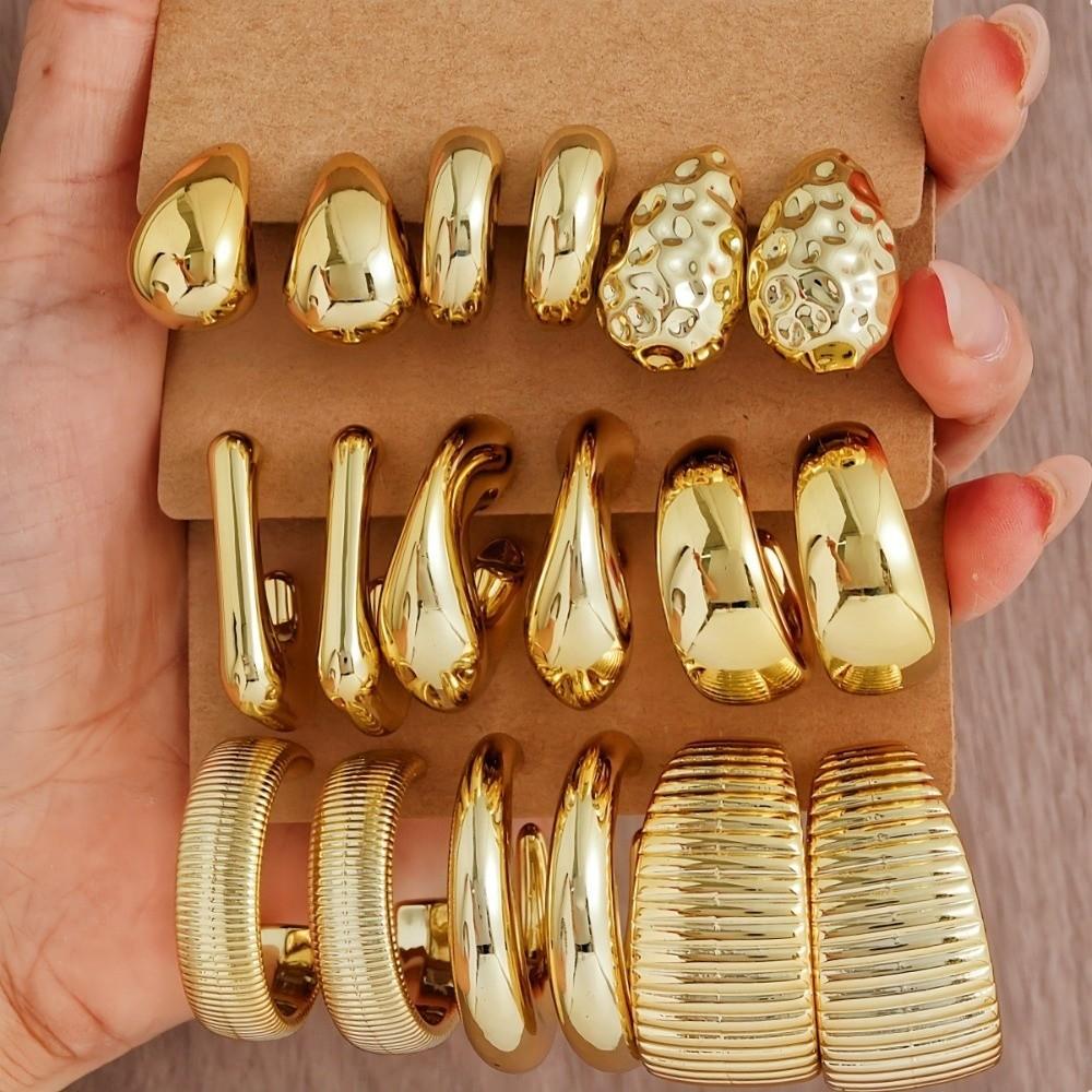 18-delige Set C-vormige Vintage Punk Oorbellen Lichtgewicht Goud Zilver Kleur Waterdruppel Hoepeloorbellen Gedraaid Ontwerp Creatief