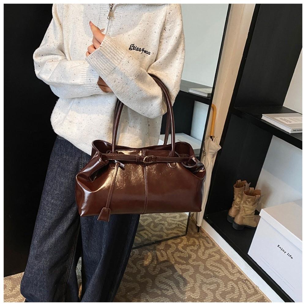 Fashion Oil PU Leather Handbag Multifunctional Large Capacity Tote Bag Casual Underarm Bag Work Shopping Travel