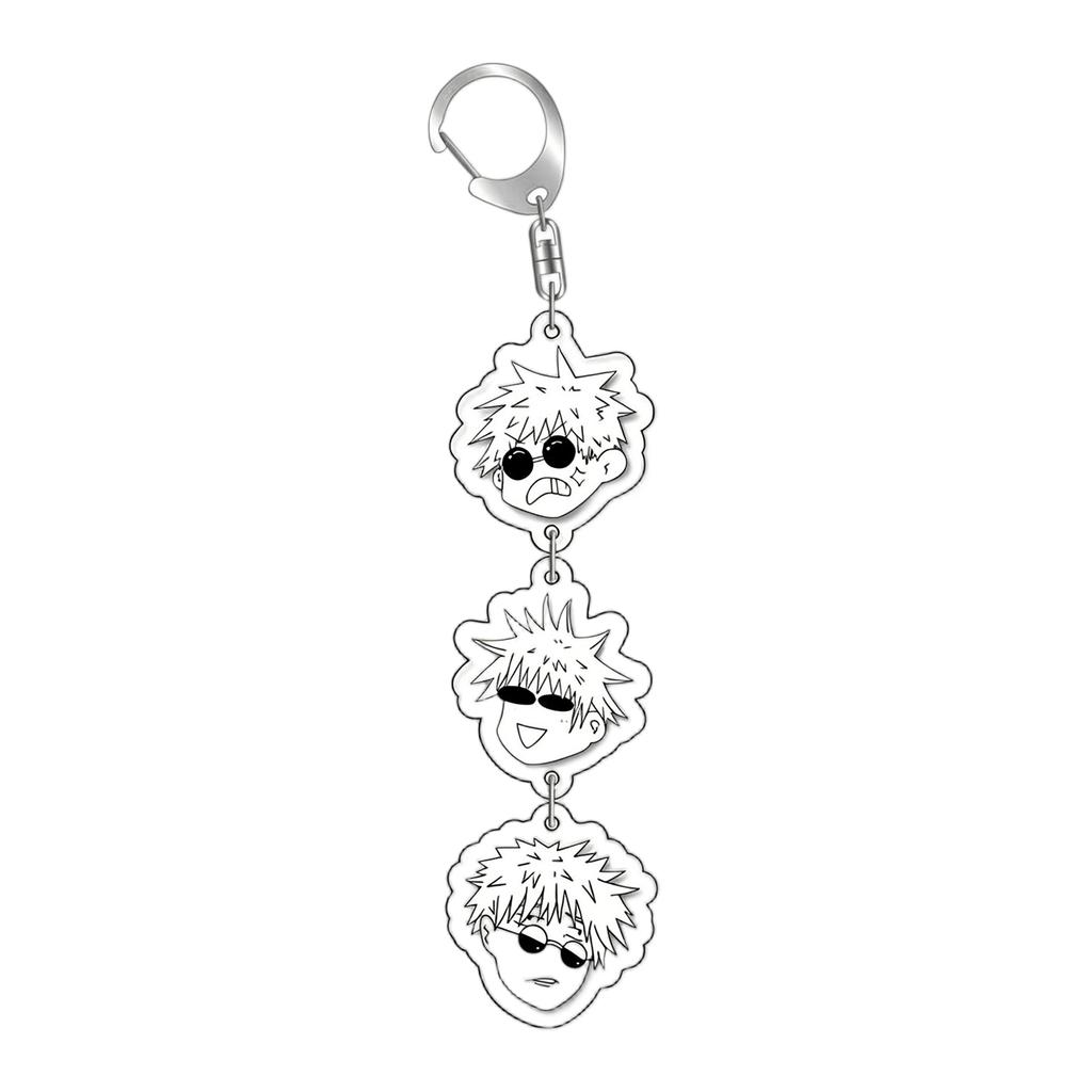 Acrylic Keychain Triple Pendant with Character Faces Design Durable Metal Ring and Swivel Clasp for Backpack Purse or Keys Accessory