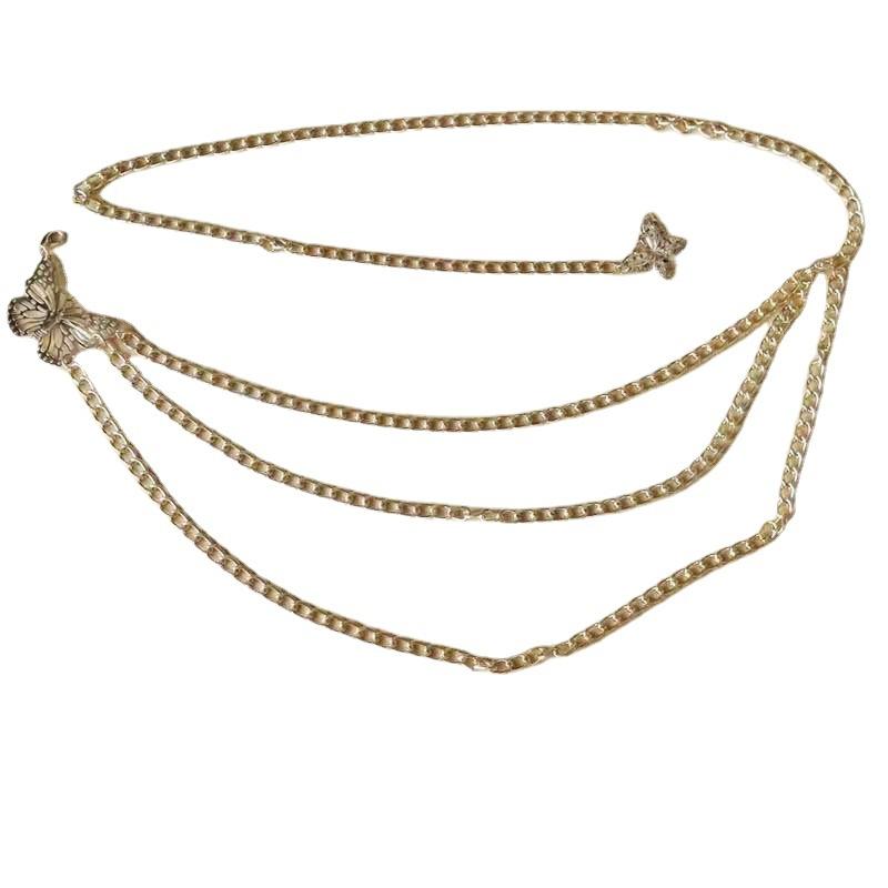 European and American Sexy and Fashionable Metal Hollow Butterfly Waist Chain for Women Fashion Alloy Flower Disk Aluminum Chain Body Chain