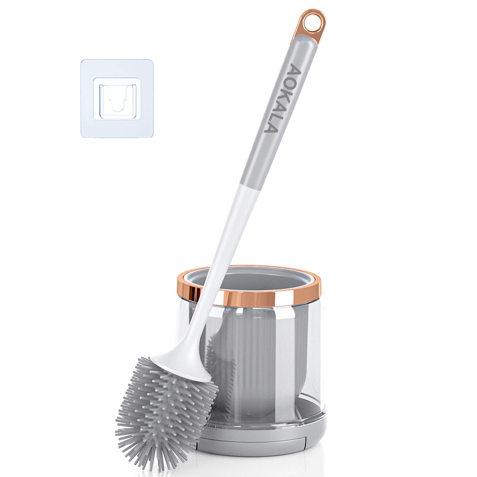 

Aokala Silicone Toilet Brush and Holder Set with Long Handle Dark Gray Light Gray, Deep Cleaning Bowl Scrubber, Non Slip Base, Ergonomic Design світло-сірий колір