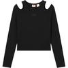 Levis Soft Slim Fit Casual Knit Off-Shoulder Ribbed Round Neck Long Sleeve T-Shirt Women Tops Black 002YO-0001